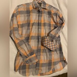 Thomas Dean orange striped shirt